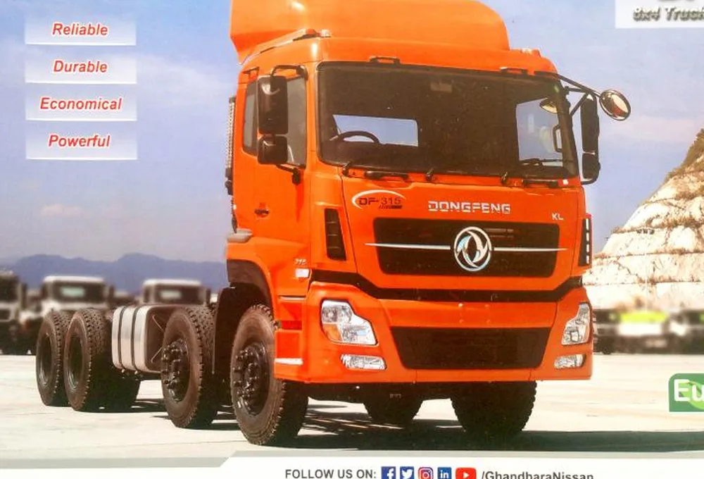 Dongfeng DF-315 8x4 truck chassis shown in the supplied brochure